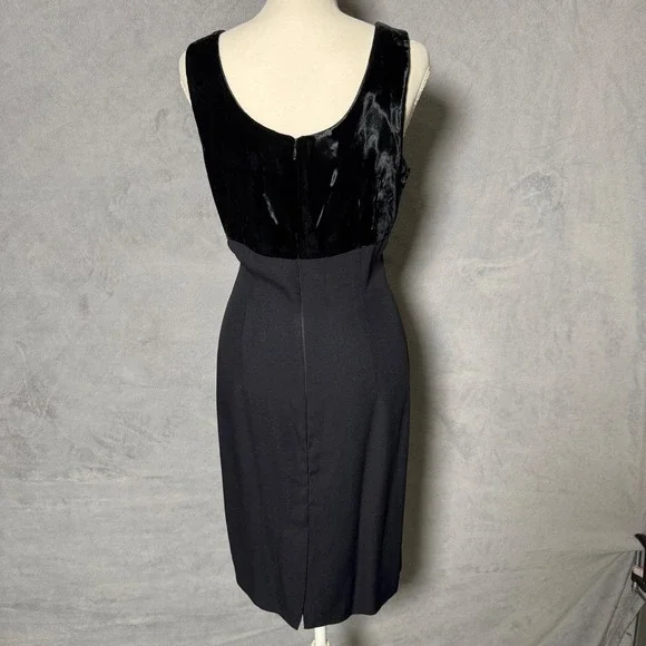 J.R. Nites Size 10 Black Velvet Bodice Dress 90s Minimal Midi Formal - Picture 2 of 8
